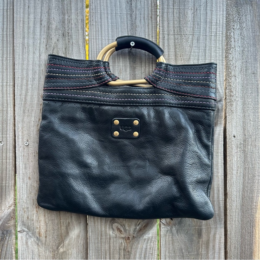 Ugg Black Leather Bag With Gold Accents